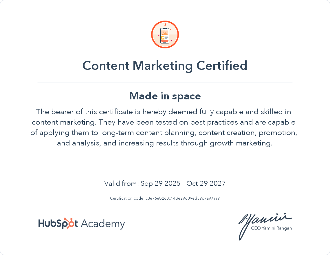 Content Marketing Certificate